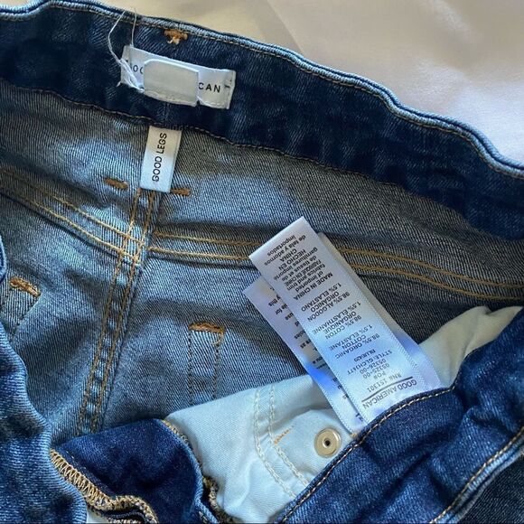 Good American Good Legs Dark Wash Stretchy Crop Raw Hem Blue Jeans - Picture 9 of 9